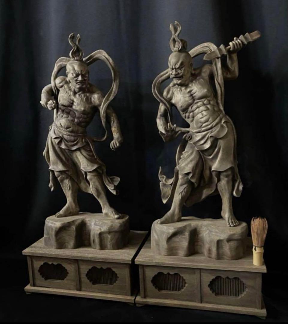 特大72cm 井波彫刻　楠材　木彫仏像　仏師手仕上げ品　仁王像　金剛力士像一式