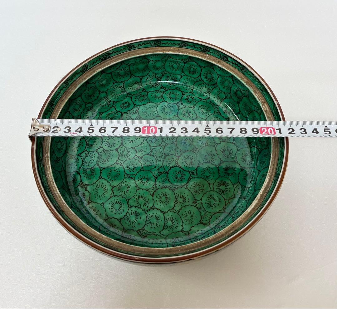 江戸時代後期 明治 吉田屋窯 古九谷様式 青手九谷 色絵芭蕉文 蓋付鉢