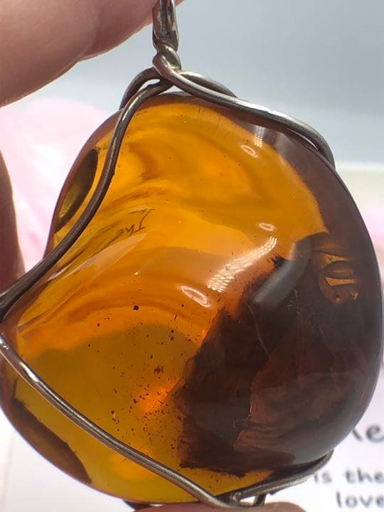 植物入りペンダント ネックレス 即納 琥珀 天然石 銀 シルバー アレルギー対応