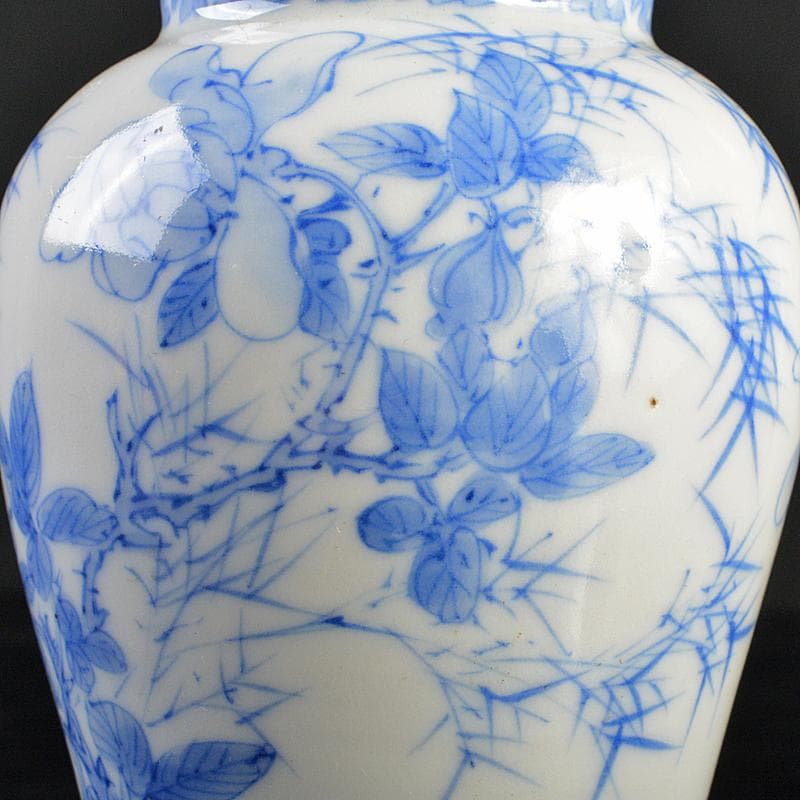 会津本郷焼　白鳳堂　富三製　草花文瓶　時代箱付　M　R7400