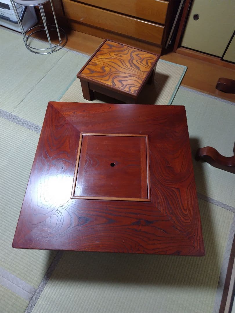 囲炉裏ダイニングテーブル　正方形　銅製火鉢付　灰付　上段のみ