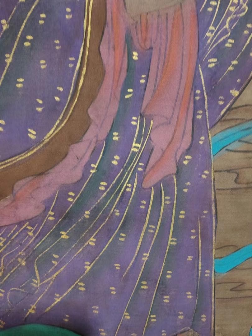 中国古美術・純手描き・人物画芯・送子觀音画像167x86cm・書画・絹本・仏像