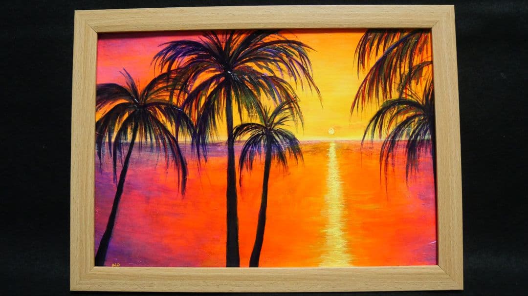 油絵 絵画 【夕暮れのビーチ】