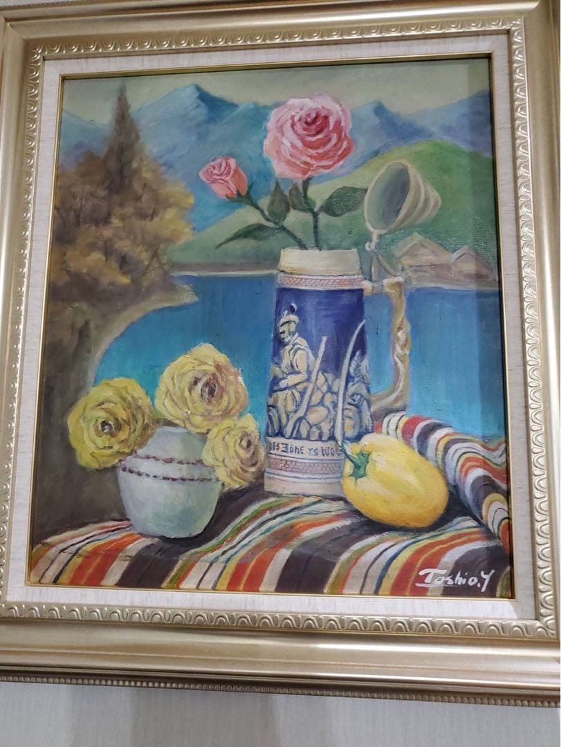 油絵　華やかな君　額付き