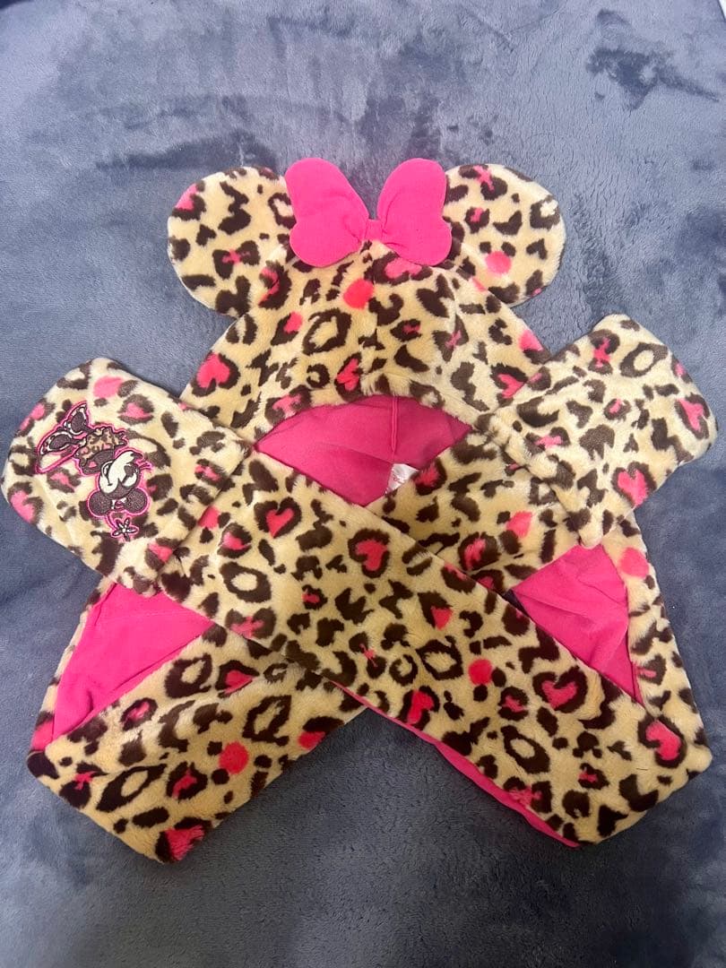 ミニーマウス ヒョウ柄 フリースキャップ
