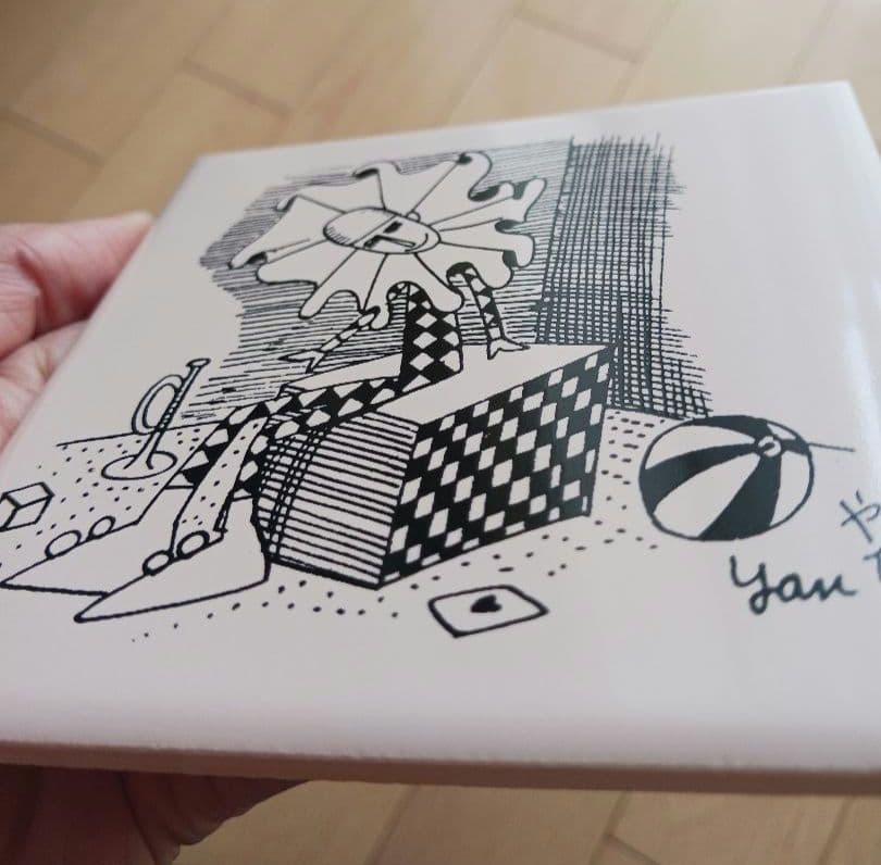 やなせたかし　タイル　絵画サイン入作品　陶器製　ピエロ画　希少レア　道化師