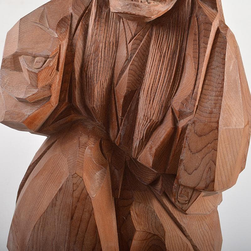 伝統工芸　飛騨一位一刀彫　中村一刻作　「石橋」　能　狂言　共箱　V　6416C