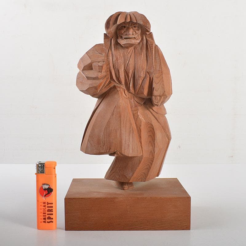 伝統工芸　飛騨一位一刀彫　中村一刻作　「石橋」　能　狂言　共箱　V　6416C