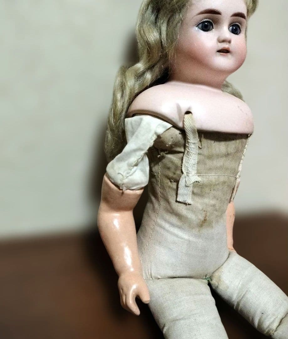 日曜迄◎刻印有　ビスクドール　キッドボディ　ショルダーヘッド人形　アンティーク