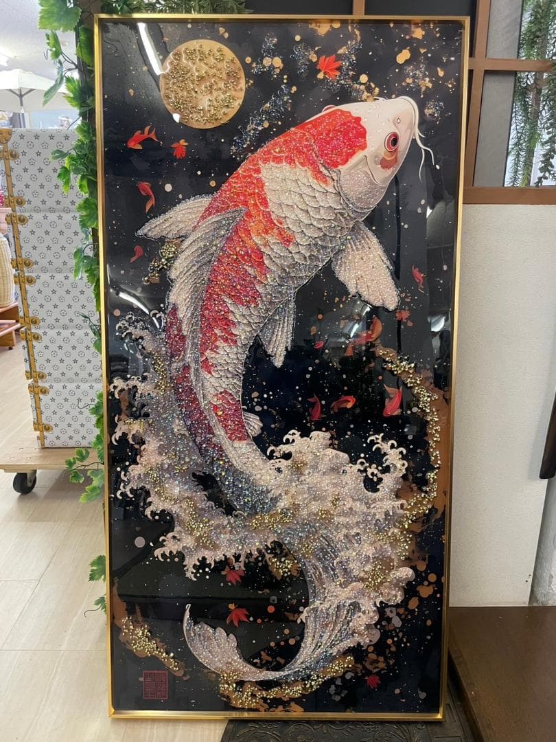 アートパネル　昇り鯉　鯉の滝登り　鯉　コイ　クリスタル　絵画　アート　特大　絵