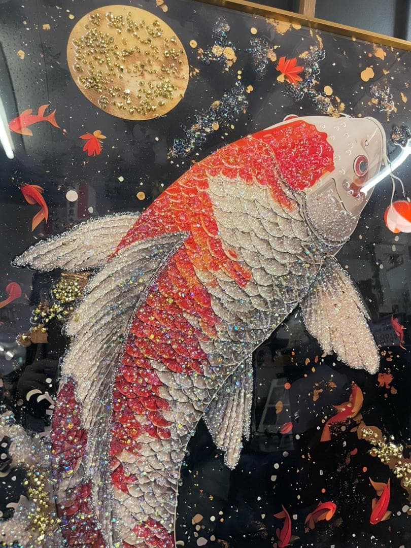 アートパネル　昇り鯉　鯉の滝登り　鯉　コイ　クリスタル　絵画　アート　特大　絵