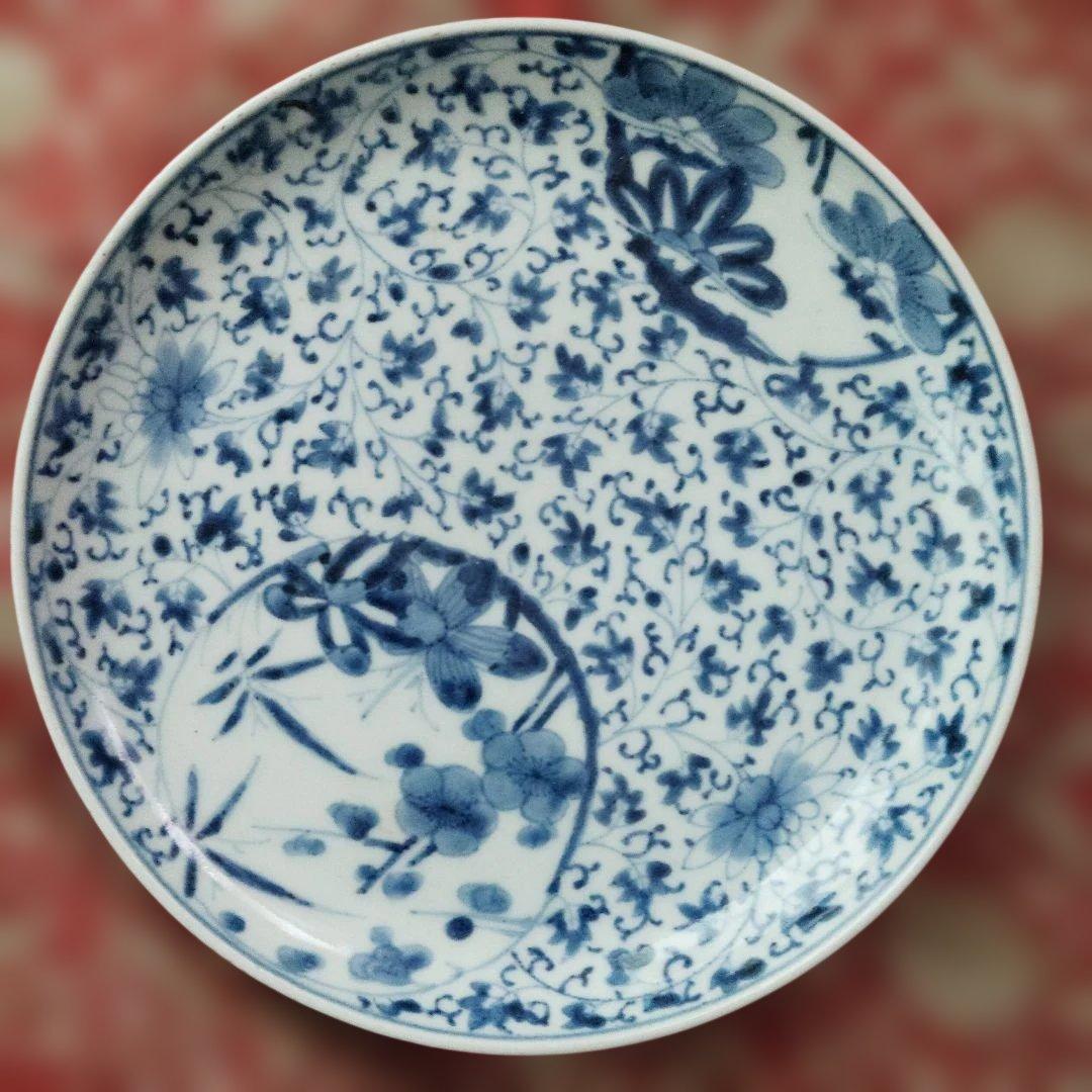 古伊万里 花唐草窓絵　皿　角福 江戸期