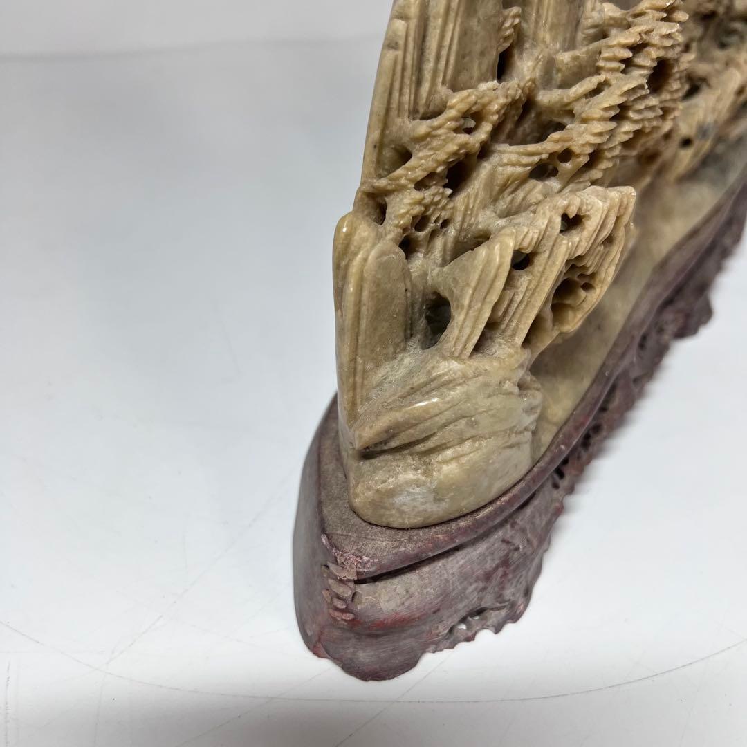 中国 寿山石楼閣山水雕 床飾 置物 彫刻