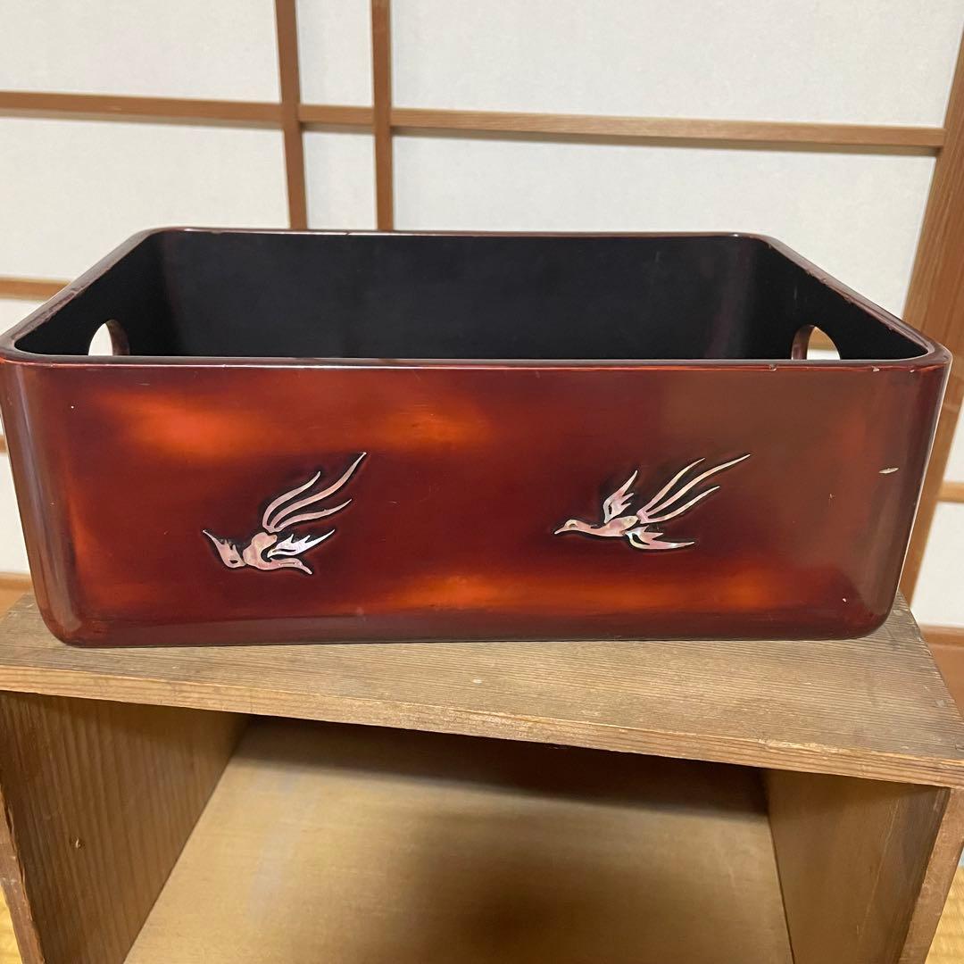 煙草盆　鳳凰　螺鈿　漆塗　タバコ盆　灰吹　昭和アンティーク　盆　青磁火入　竹灰吹