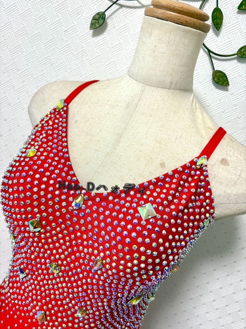 新品★ストーン付き★赤&オーロラ★レオタード★胸パットあり★社交ダンス★バレエ