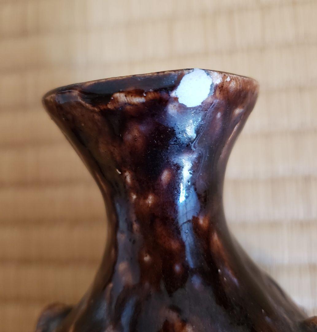 no199　厳島神社 宮島焼の 山居囲碁超細密彫刻 徳利