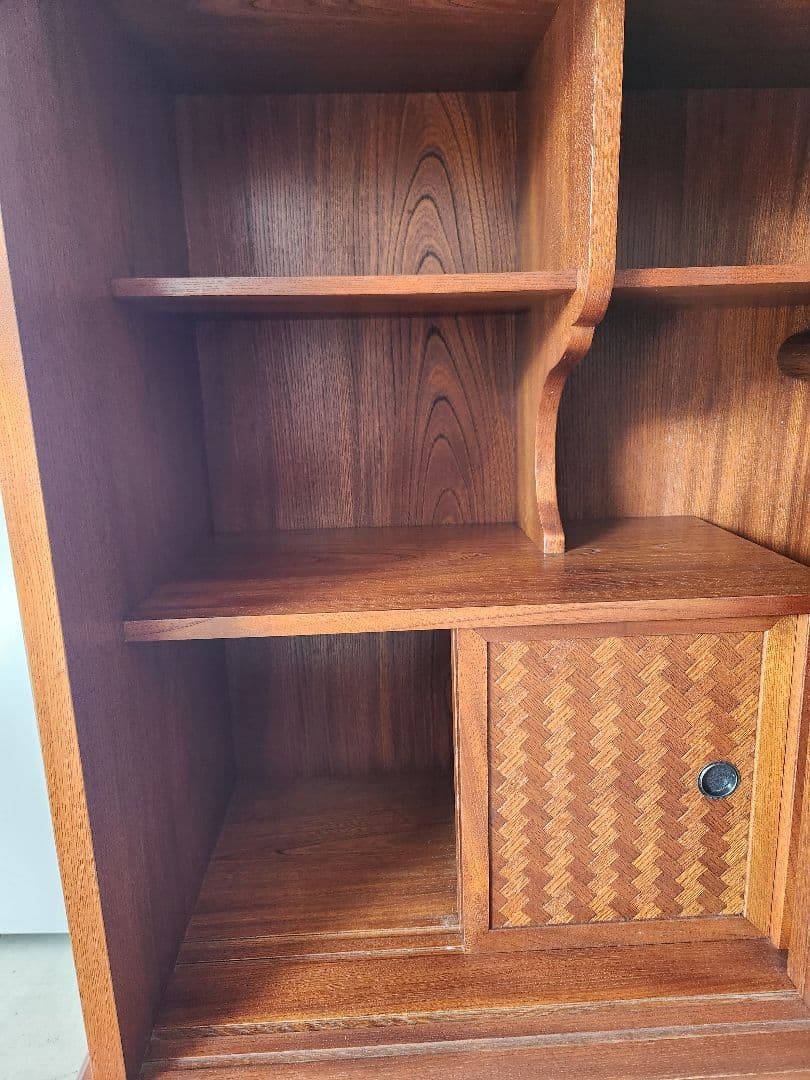 欅　あじろ茶棚　茶箪笥　和風収納棚 ガラス扉付き　アンティーク風昭和レトロ