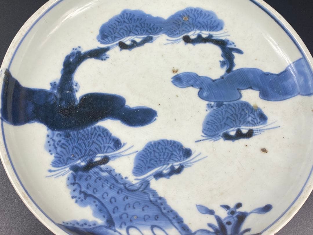 皿 青花 染付 古松紋 中国古玩 骨董 古美術 明末清初 時代物 径21cm