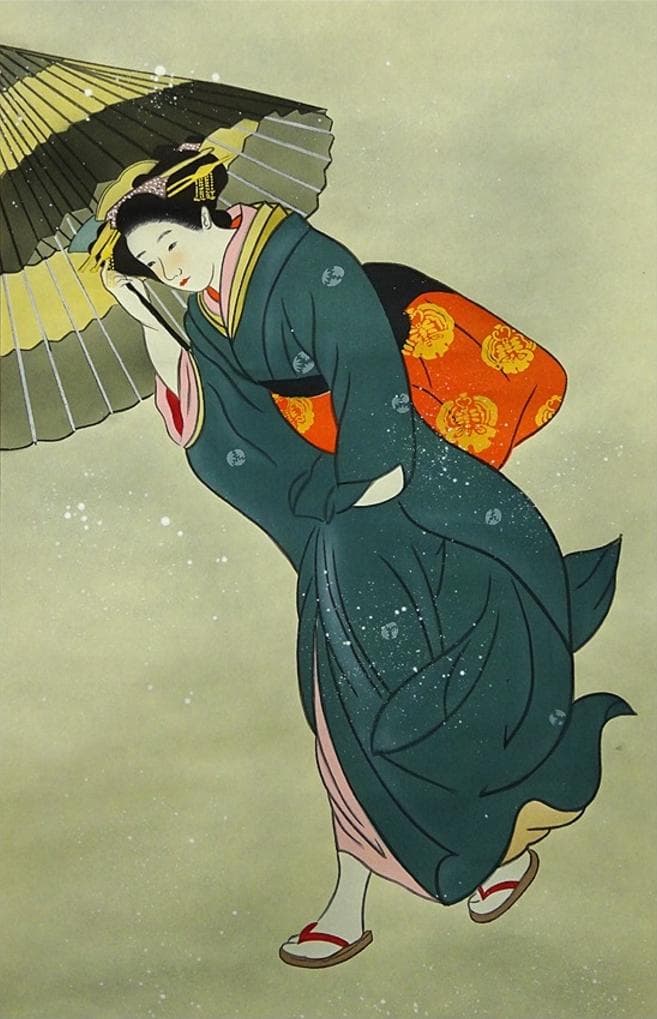 掛軸 淳『美人図 冬』日本画 絹本 肉筆 共箱付 掛け軸 w05275