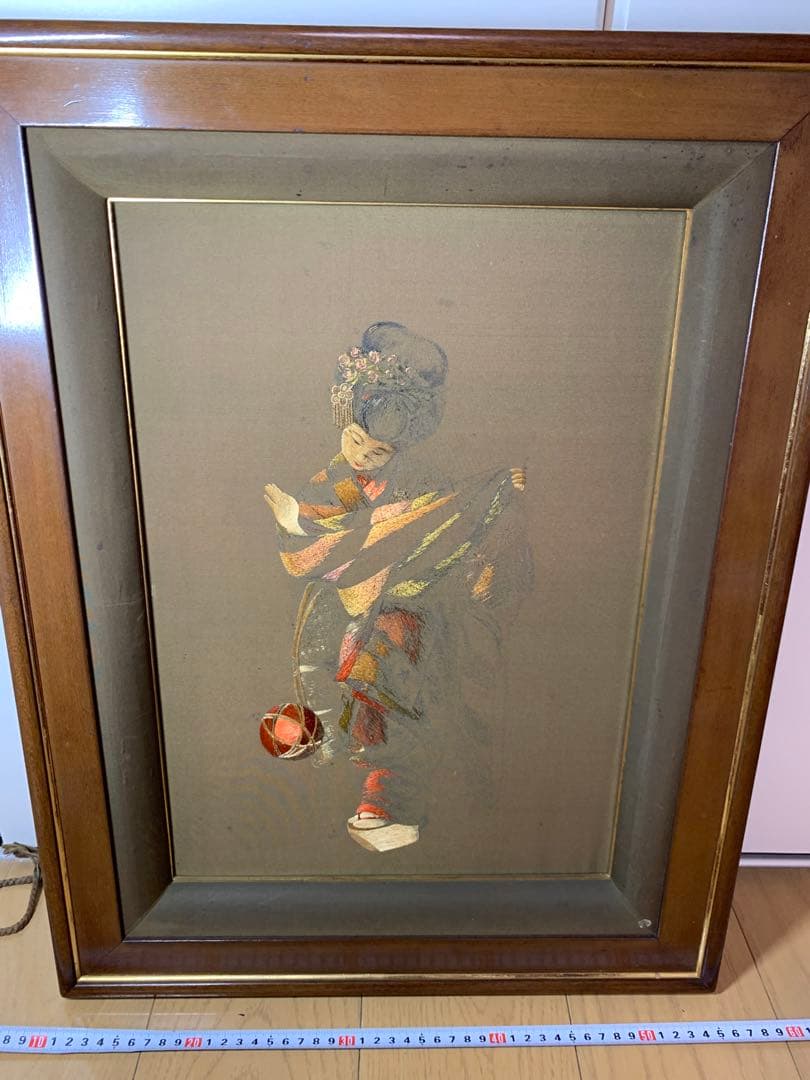 【額縁付】女性　刺繍　絵画