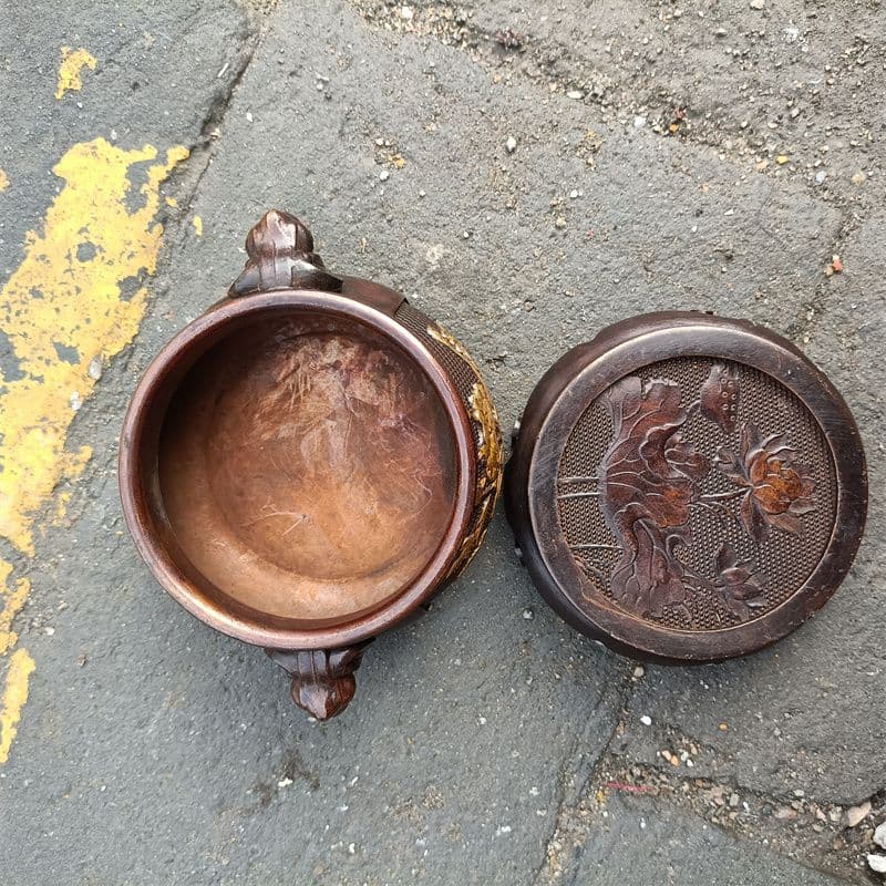 銅器 香炉 象耳彫花香炉 套炉 線香炉 装飾品 工芸品 置物