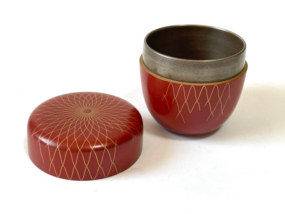 茶道具　漆匠　前端春斎　破網目蒔絵　朱中棗　夏目　内銀　共箱