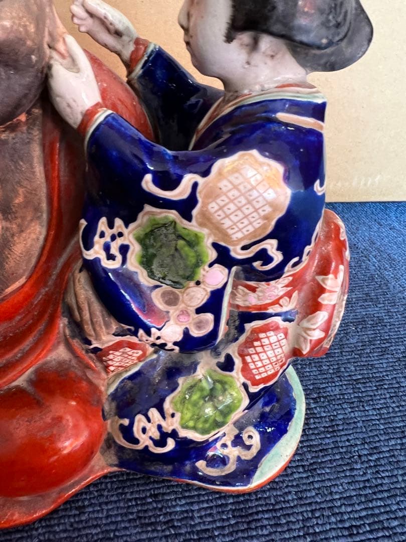 948 九谷焼　古九谷　和装美人　達磨の耳かき像　江戸期　置物　飾り物　時代物