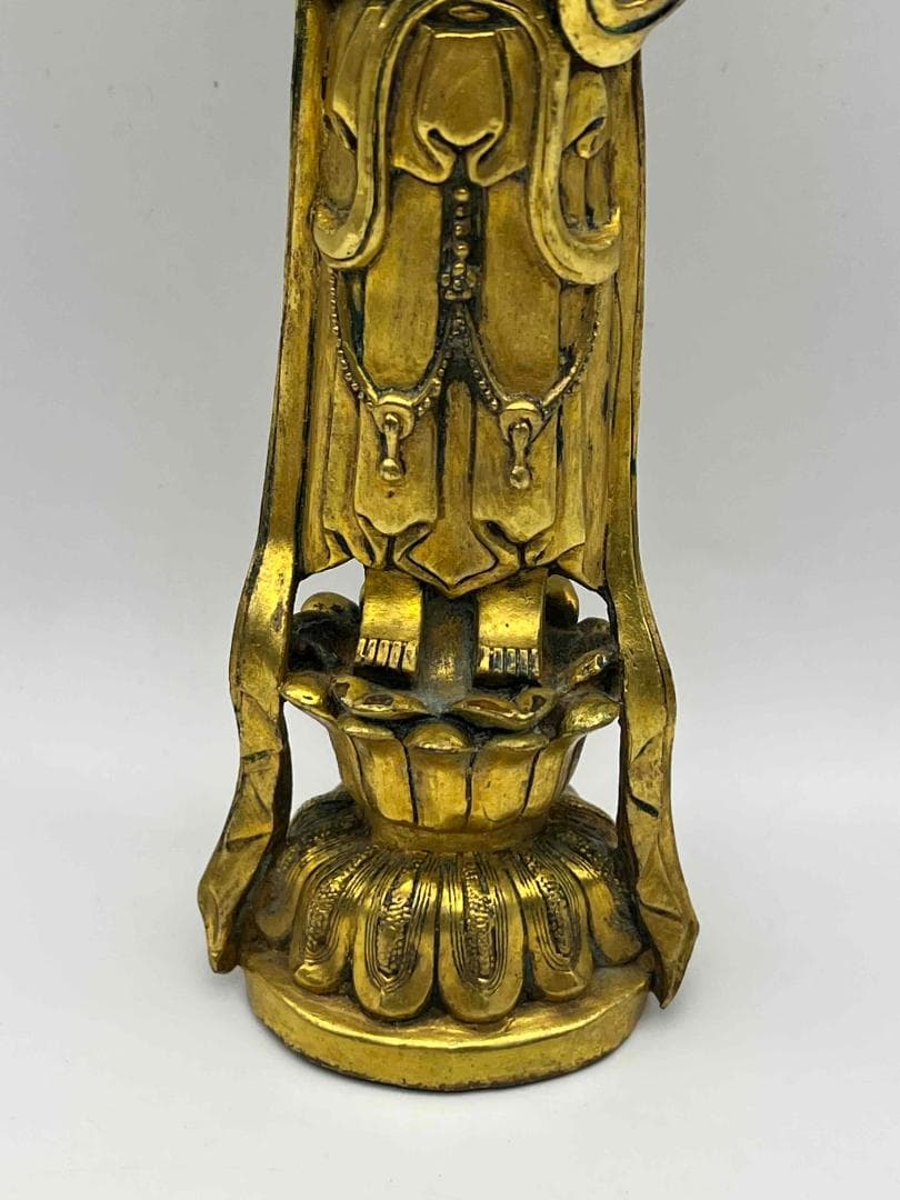 北魏時代 金銅観音菩薩立像　神鳥宝珠真珠紋 金銅仏铜鎏金 唐物(B-104 ①)