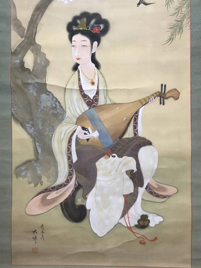 【真作】大暉/唐美人/梅の妖精/美人図/美人画/掛軸/名家伝来/AC-257