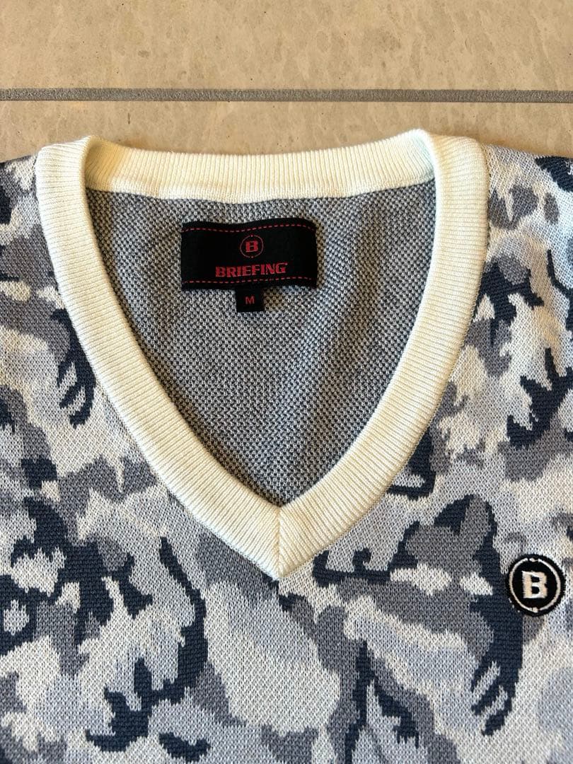 BRIEFING ブリーフィング カモフラ柄 ニット 白　グレー M ゴルフ