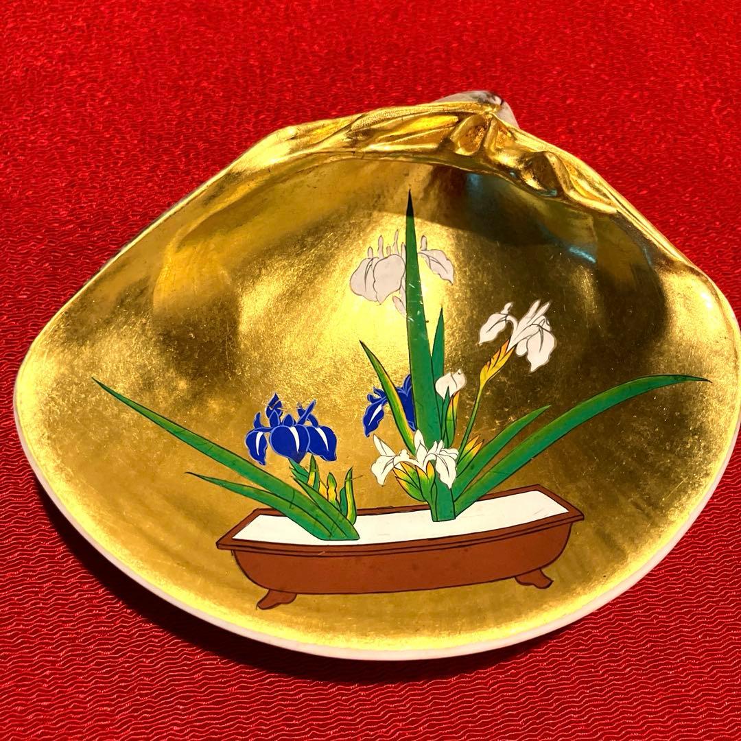 貝合わせ 池坊専好立花図 金彩蛤香合