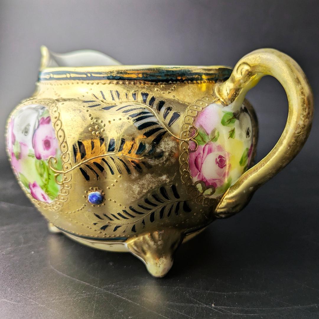 豪華金彩アールヌーボー 薔薇唐草模様 茶壷＆糖器セット 手彩金盛上 ニッポン