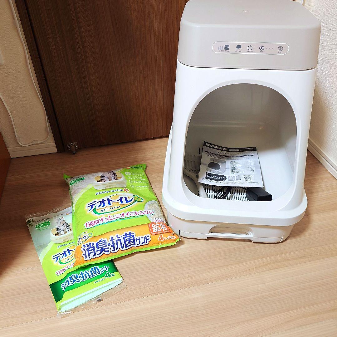 デオトイレ脱臭ファン＋本体(フィルターなし)、砂1袋