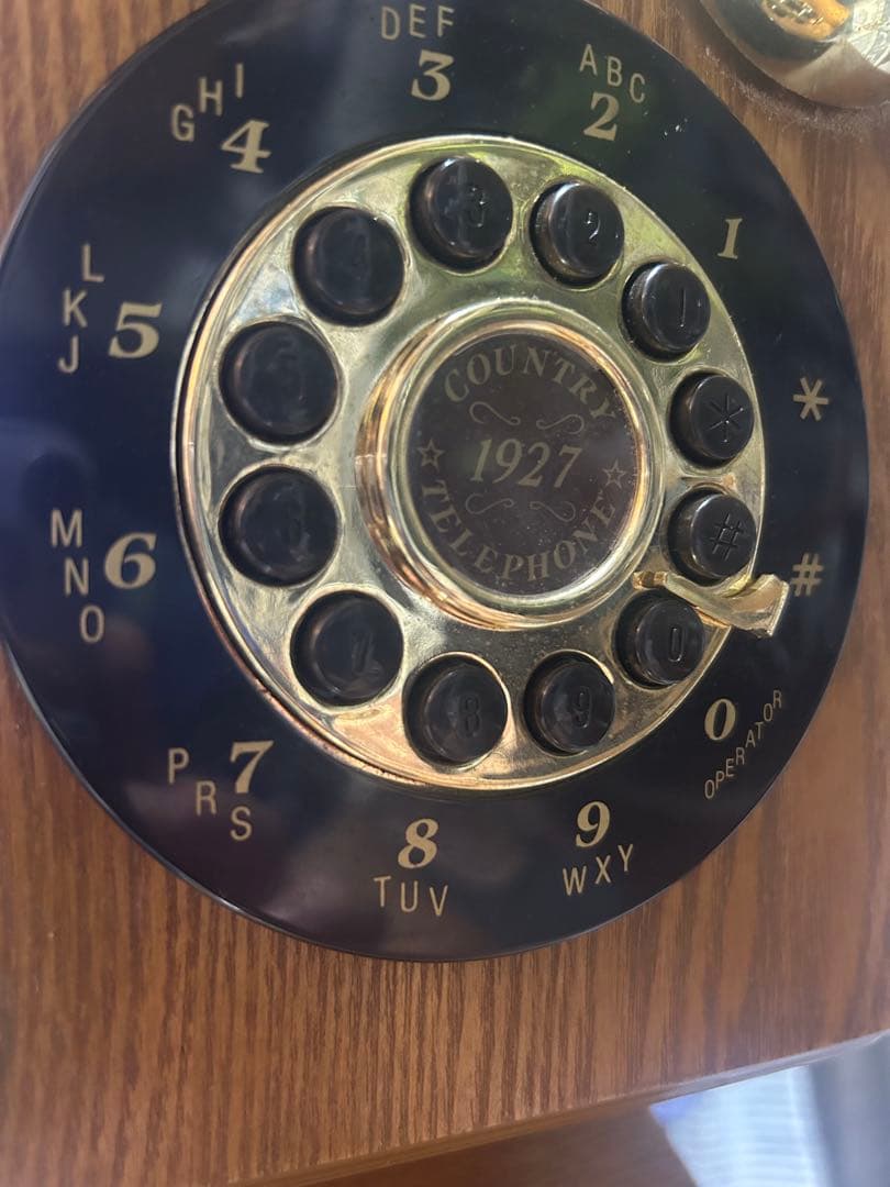 アンティーク電話機 木製 COUNTRY 1927 昭和レトロ 布巻きコード付
