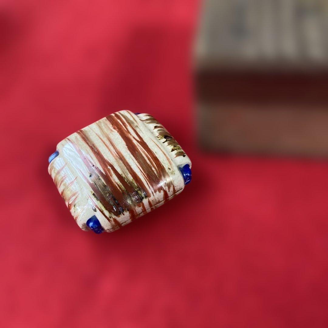 茶道具　赤膚焼　江戸時代　香合　奥田木白造　糸巻香合　共箱　仁清写／ 茶道　利休