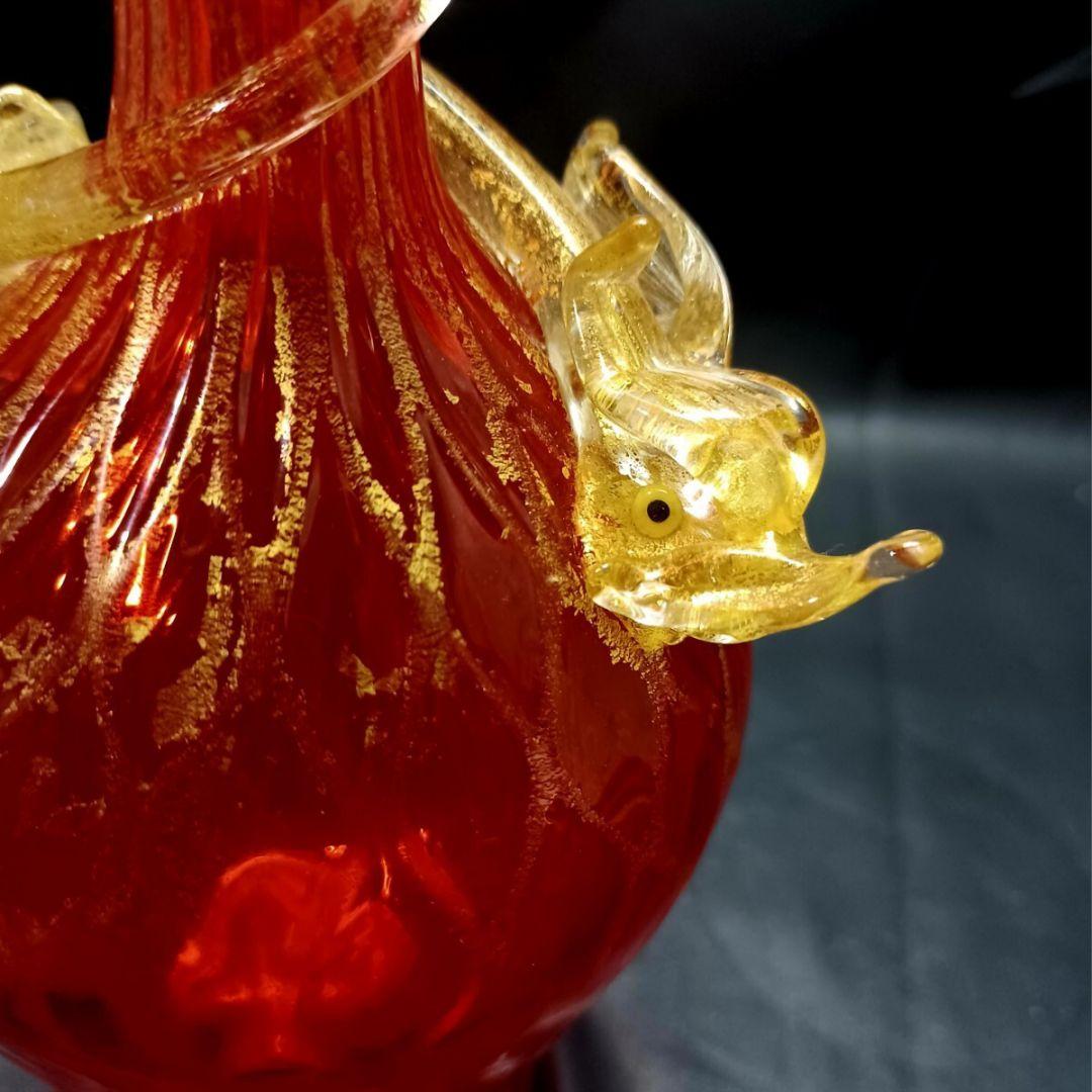 MURANO 34㎝ ムラノ 金彩 レッド ドルフィン モチーフ デカンタ