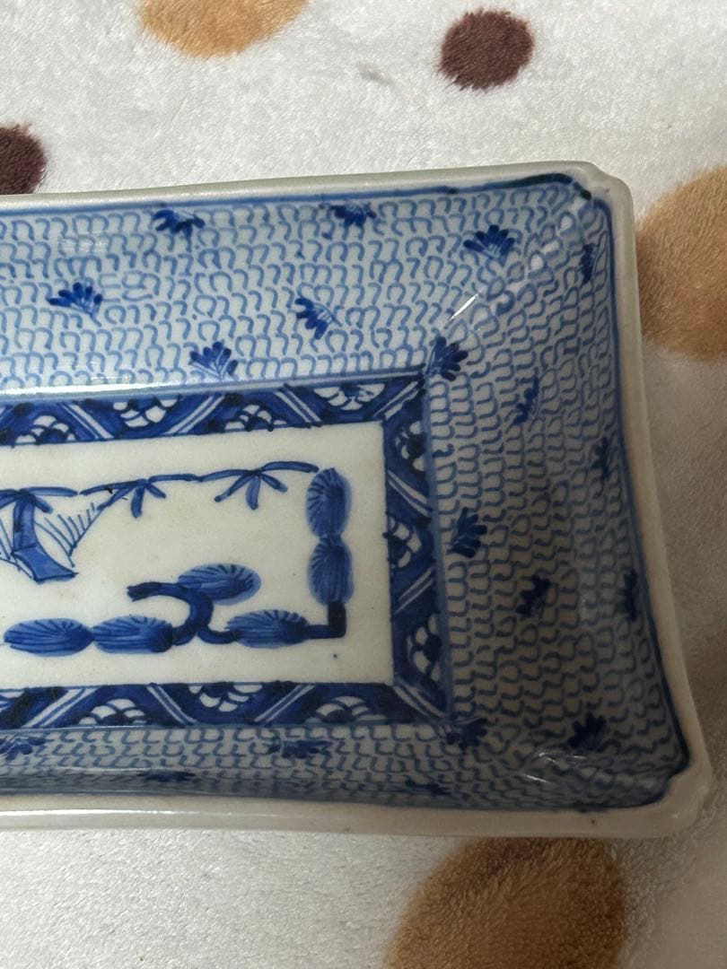 古伊万里　微塵唐草文　長皿　 大明成化年製