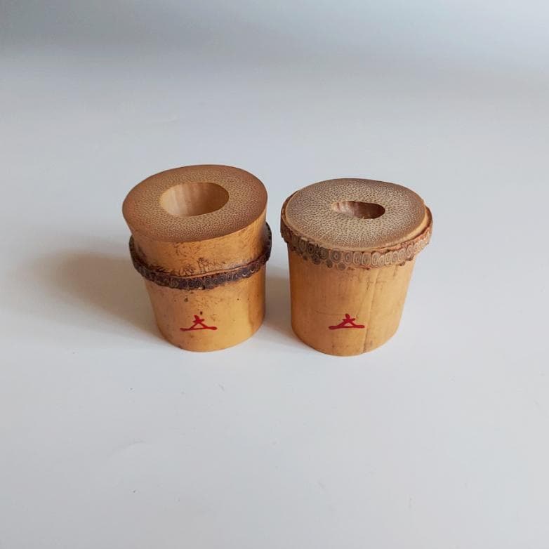 茶道具　竹一双　蓋置　大徳寺派　福本積應書付　共箱　宗篤作　引切り