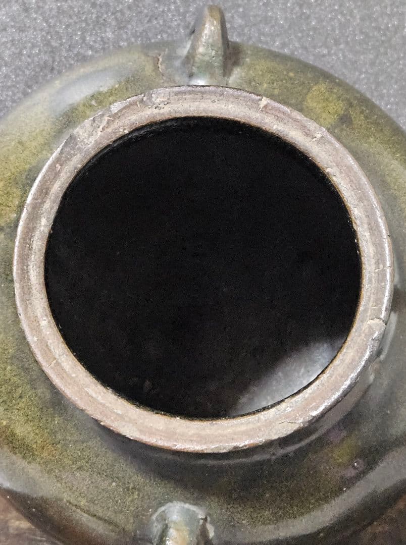 中国古美術　中国古陶磁器　明代　明朝 磁州窯　黒釉　四耳壺　高さ19.5cm