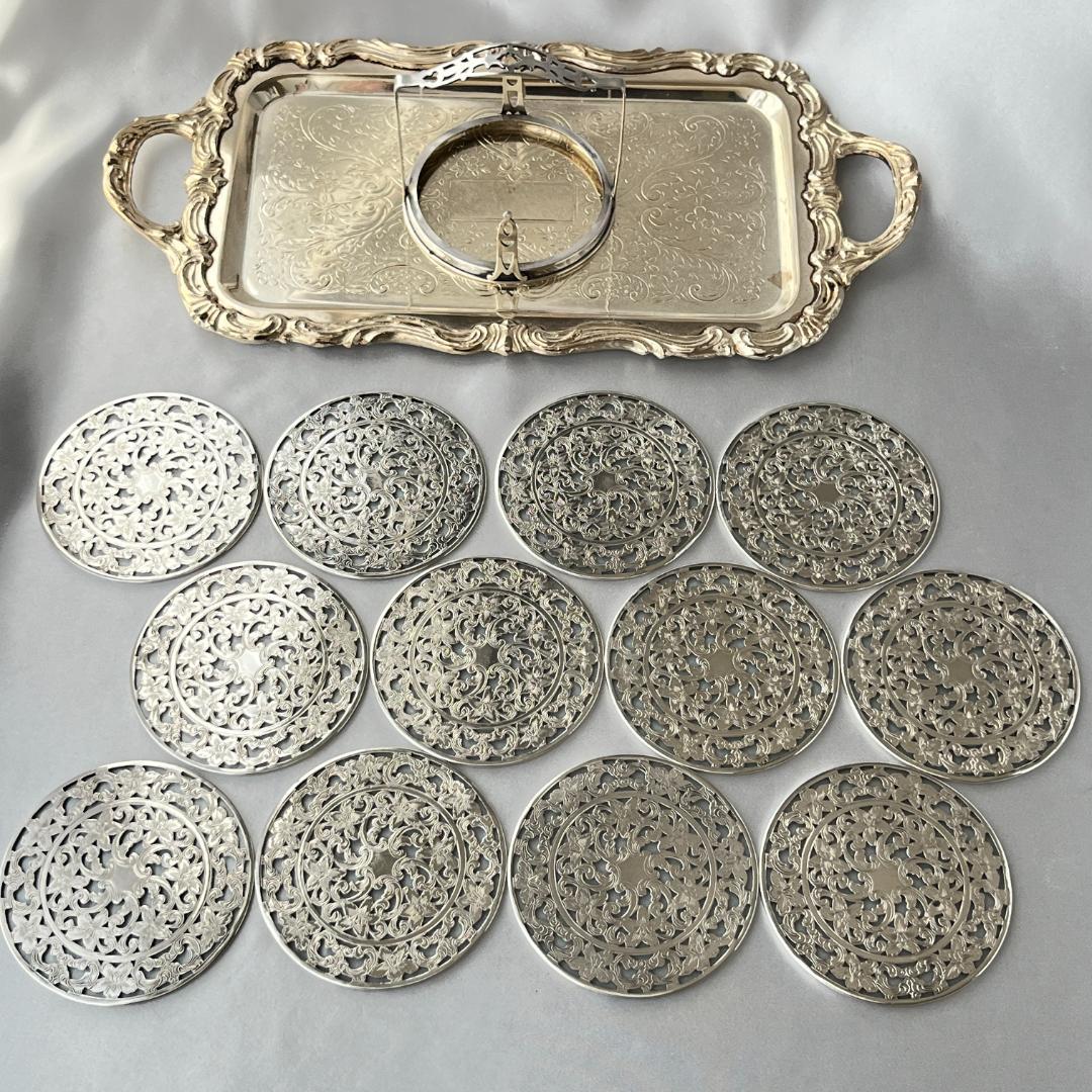 【WEBSTER】【純銀/ガラス】コースター 12枚 / ホルダー スターリング