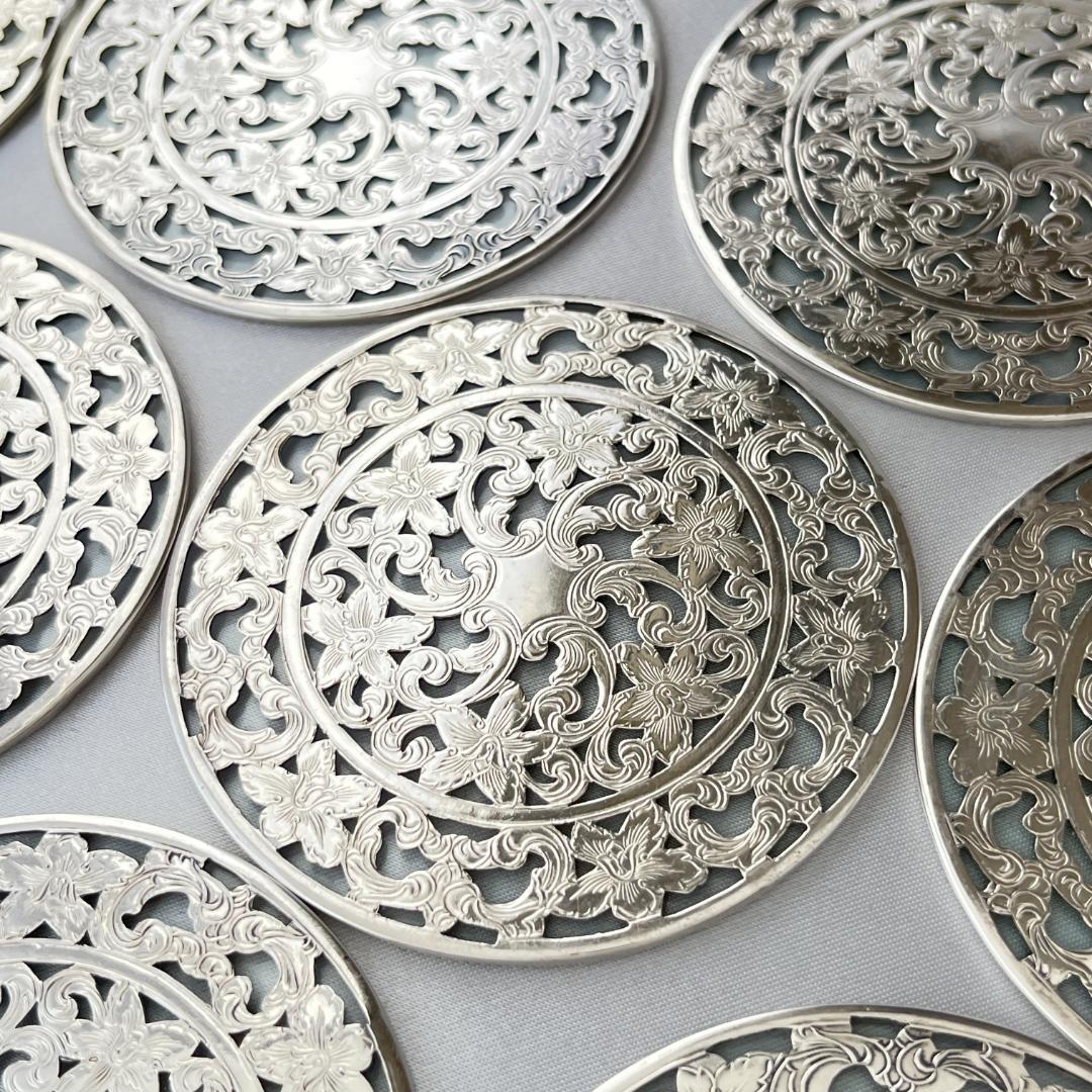 【WEBSTER】【純銀/ガラス】コースター 12枚 / ホルダー スターリング