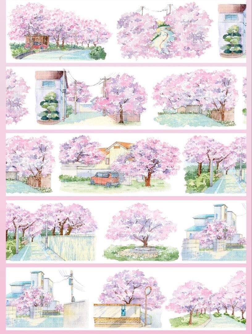 【8667】海外　マステ　5m巻売り　PETマスキングテープ　桜