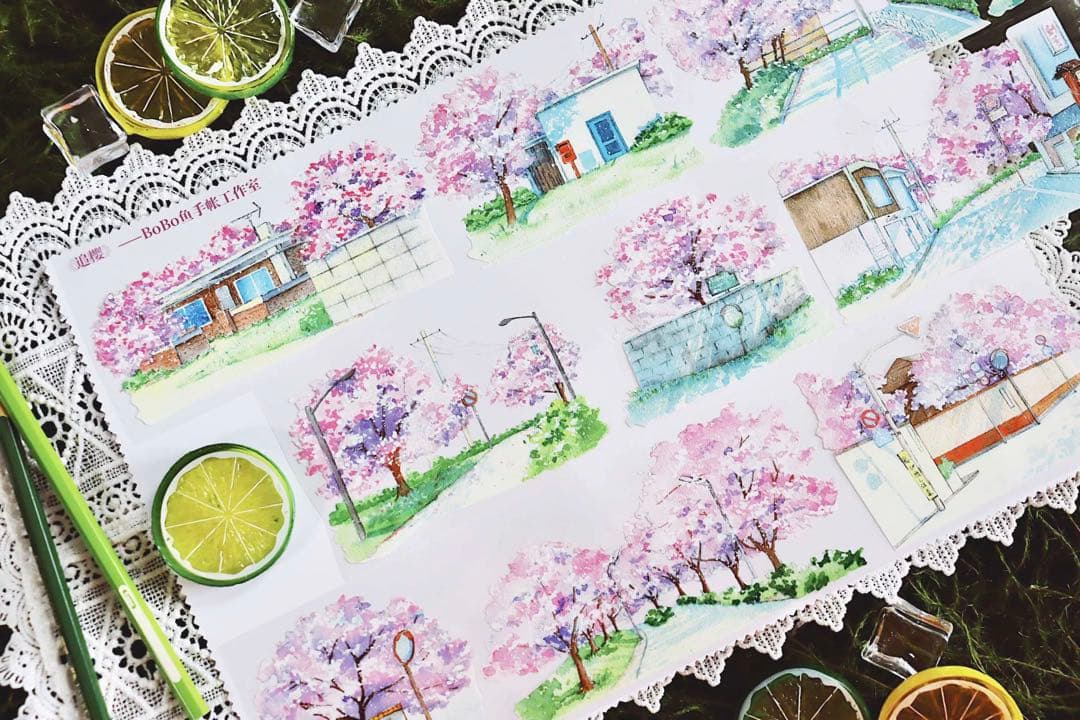 【8667】海外　マステ　5m巻売り　PETマスキングテープ　桜