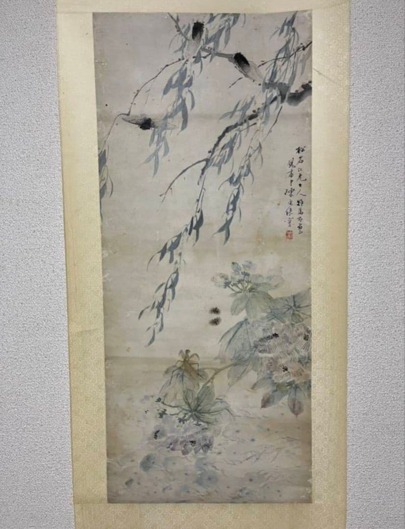 【真作】陳康候 花鳥絵 中国書画　紙本肉筆