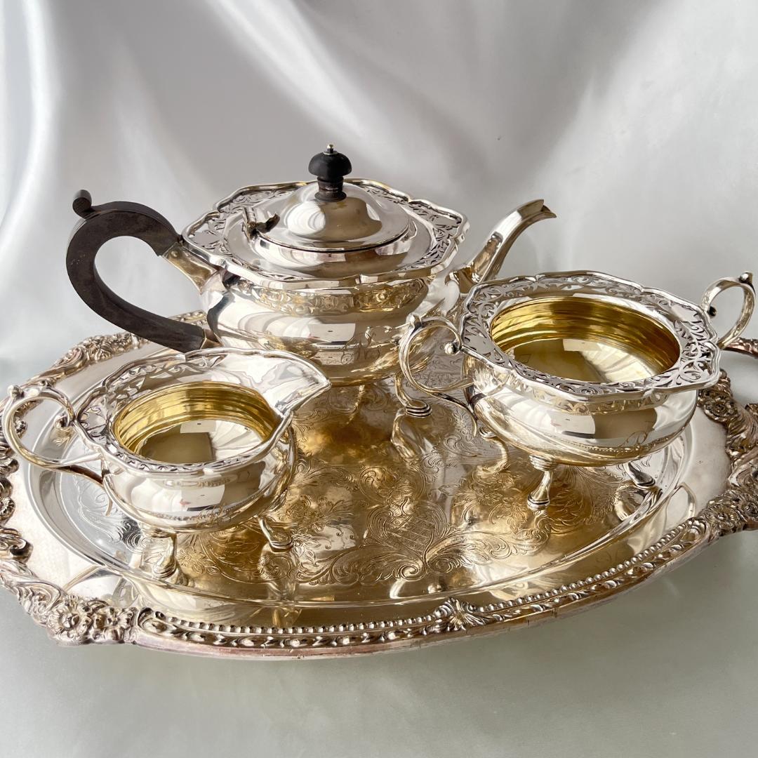 【 James Deakin】 透かしのティーセット 3点　ティーポット