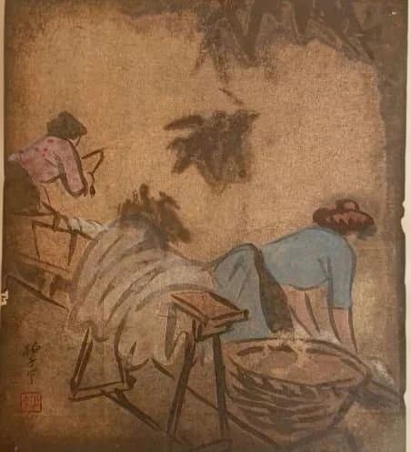 模写石井柏亭の（1882～1958)肉筆色紙絵（描かれてます)作品年月日不明