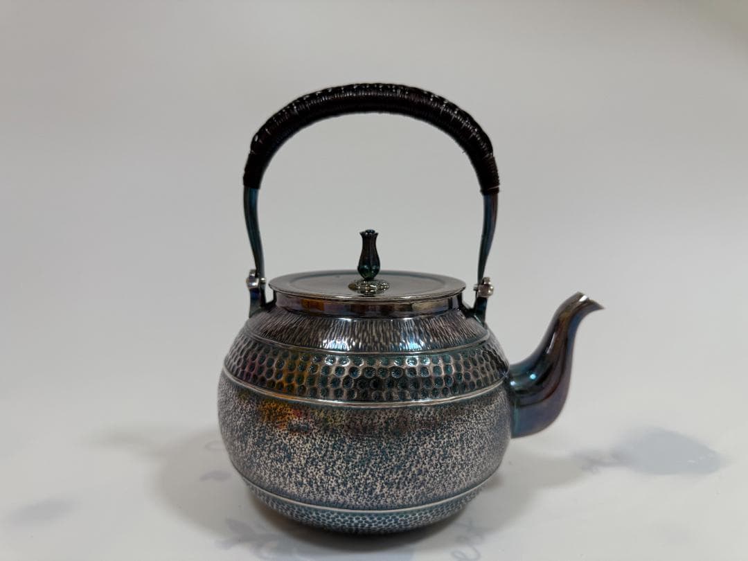 純銀製 花蕾摘 鎚目 湯沸 銀瓶 煎茶道具