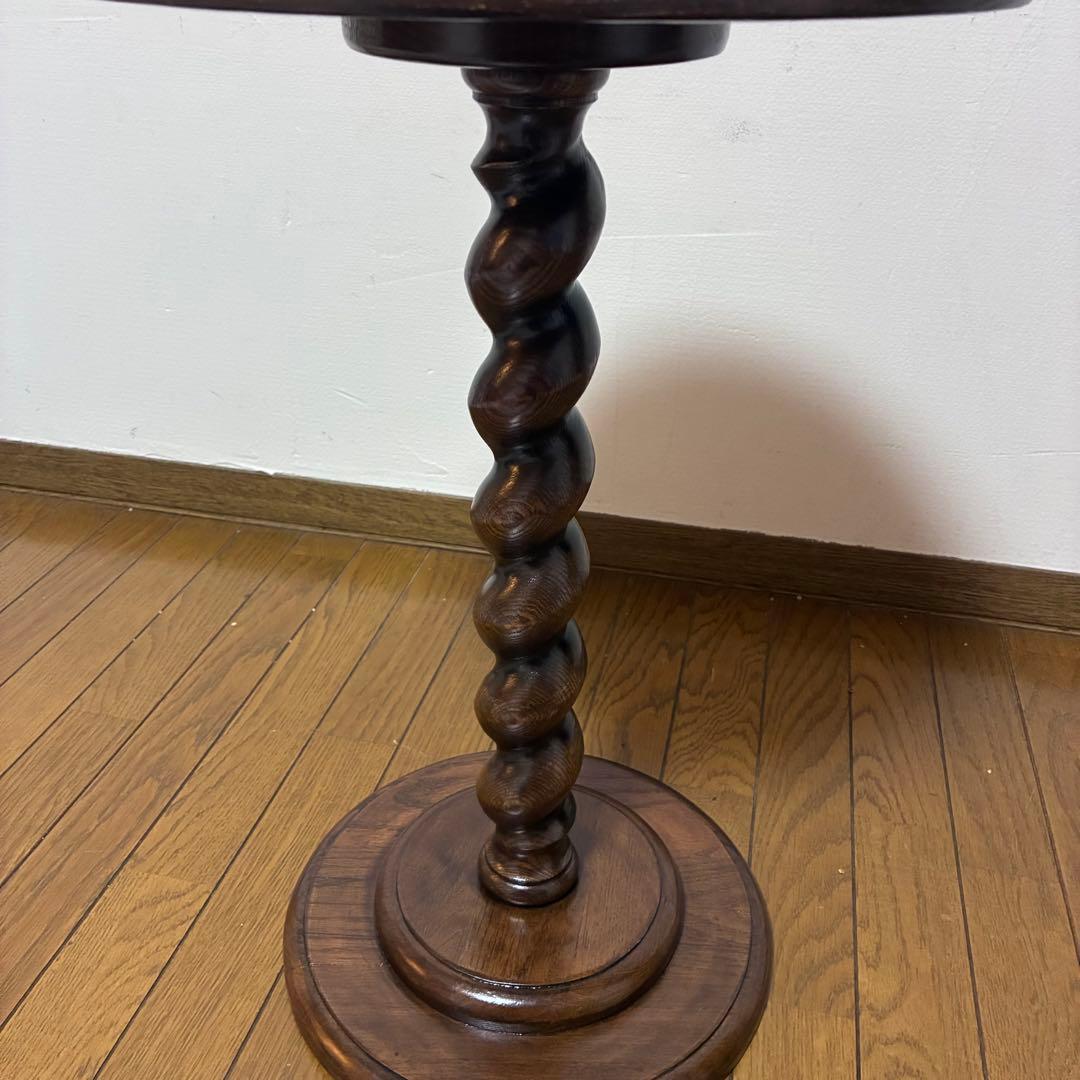 【未使用品】アンティーク調 花台 木製 イギリス 丸テーブル