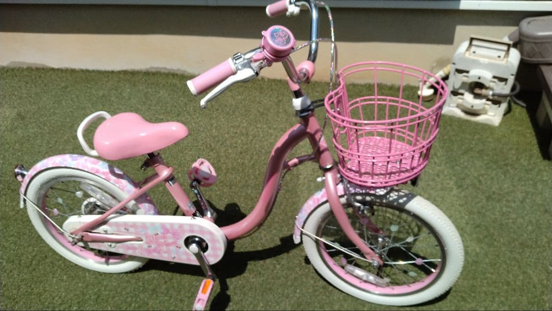 あさひサイクル　メゾピアノ　１６インチ自転車　スタンド補助輪、舵取りハンドル付き