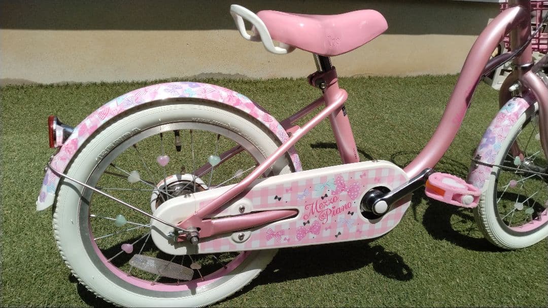 あさひサイクル　メゾピアノ　１６インチ自転車　スタンド補助輪、舵取りハンドル付き